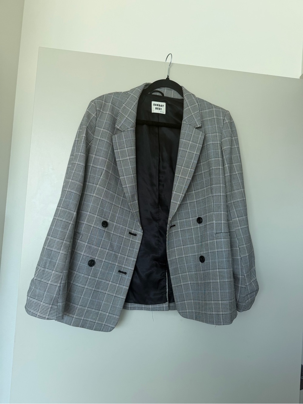 Sunday Best Gray Plaid Double-Breasted Blazer